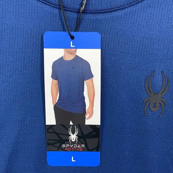 NEW Spyder Active Mens L Blue Lightweight 4-Way Stretch Short Sleeve T Shirt - Picture 4 of 8